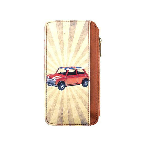 Mlavi studio's cool retro beetle car print vegan cardholder made with cruelty-free Eco-friendly vegan materials. Great for everyday use, travel & as gift for family & friends. Wholesale at www.mlavi.com for gift shops, fashion accessories & clothing boutiques, book stores in Canada, USA & worldwide.