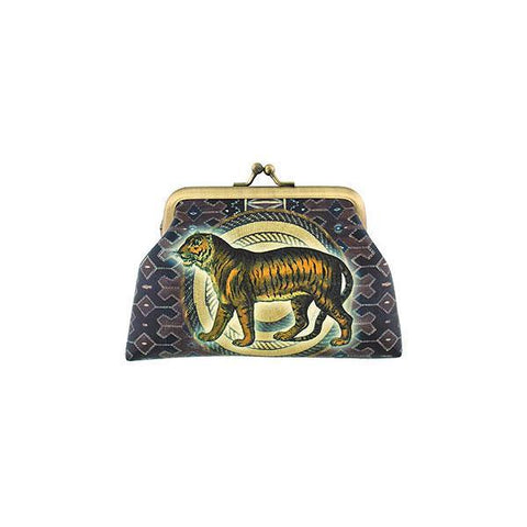 Eco-friendly, cruelty-free, ethically made vegan kiss lock frame coin purse with vintage style tiger print by Mlavi Studio. It's great for everyday use or as gift for animal loving family and friends. Wholesale at www.mlavi.com to gift shop, clothing & fashion accessories boutiques, book stores.