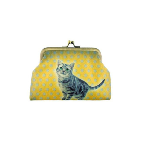 Eco-friendly, cruelty-free, ethically made vegan/faux leather kiss lock frame coin purse with cute cat print by Mlavi Studio. Wholesale available at http://mlavi.com along with other whimsical fashion accessories