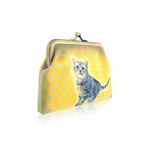 Eco-friendly, cruelty-free, ethically made vegan/faux leather kiss lock frame coin purse with cute cat print by Mlavi Studio. Wholesale available at http://mlavi.com along with other whimsical fashion accessories