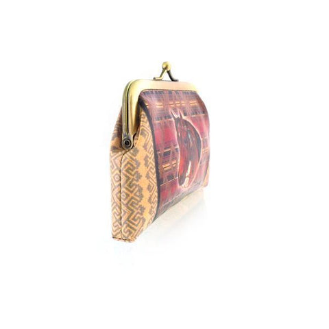 Eco-friendly, cruelty-free, ethically made vegan kiss lock frame coin purse with vintage style horse & western pattern print by Mlavi Studio. Great for everyday use or as gift for family & friends. Wholesale at www.mlavi.com to gift shop, clothing & fashion accessories boutiques, book stores.