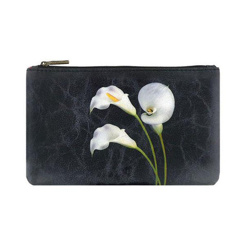 Mlavi calla lily flower print medium pouch/makeup pouch made with Eco-friendly & cruelty free vegan materials. Gift & boutique buyer can order wholesale at www.mlavi.com for ethically made & unique fashion accessories including bags, wallets, purses, coin purses, travel accessories & gifts.