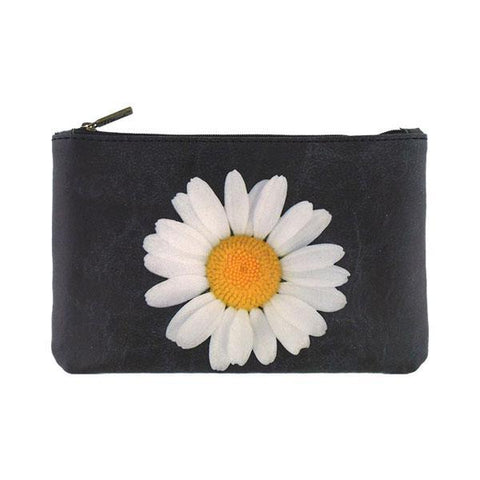 Mlavi daisy flower print medium pouch/makeup pouch made with Eco-friendly & cruelty free vegan materials. Gift & boutique buyer can order wholesale at www.mlavi.com for ethically made & unique fashion accessories including bags, wallets, purses, coin purses, travel accessories & gifts.