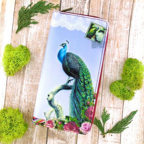 Mlavi Eco-friendly, cruelty-free, ethically made large vegan wallet with vintage style peacock & flower print. Great for everyday use, travel or as gift for family & friends. Wholesale at www.mlavi.com to gift shop, clothing & fashion accessories boutiques, book stores in Canada, USA & worldwide.