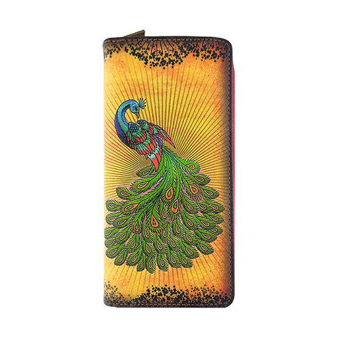 Eco-friendly, cruelty-free, ethically made large wallet with vintage tattoo style peacock print by Mlavi Studio. It's great for everyday use, travel or as whimsical gift for family & friends. Wholesale at www.mlavi.com to gift shop, clothing & fashion accessories boutiques, book stores worldwide.