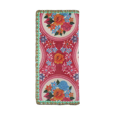 Mlavi whimsical vegan large flat wallet with Mexican textile pattern print. Great for everyday use & cool gift for family & friends. Free gift box with every purchase. Wholesale at www.mlavi.com for gift shops, clothing & fashion accessories boutiques, museum gift stores in Canada, USA & worldwide.