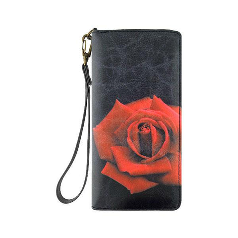Mlavi's rose flower printed vegan large wristlet wallet made with Eco-friendly & cruelty free vegan materials. Great for everyday use, travel & as gift for family & friends. Wholesale at www.mlavi.com to gift shop, clothing & fashion accessories boutiques, book stores in Canada, USA & worldwide.