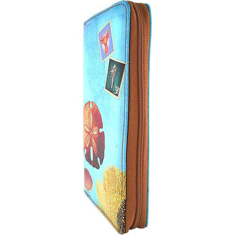 Mlavi vegan leather vintage style Large Wallet features whimsical sand dollar & coral illustration. A great gift idea for yourself & your friends & family. More whimsical fashion accessories are available for wholesale at www.mlavi.com for gift shop,  , fashion accessories & clothing boutique buyers in Canada, USA & worldwide.