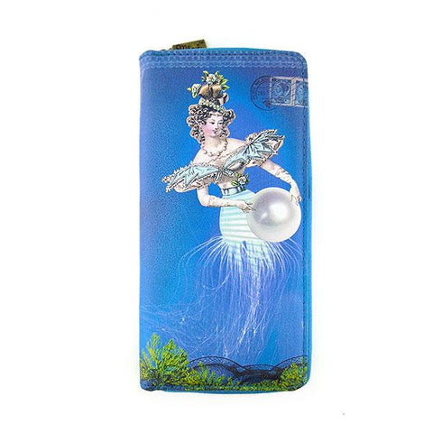 Mlavi vintage style jelly fish mermaid vegan large wristlet wallet