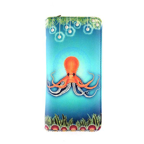 Mlavi whimsical octopus print vegan large wristlet wallet