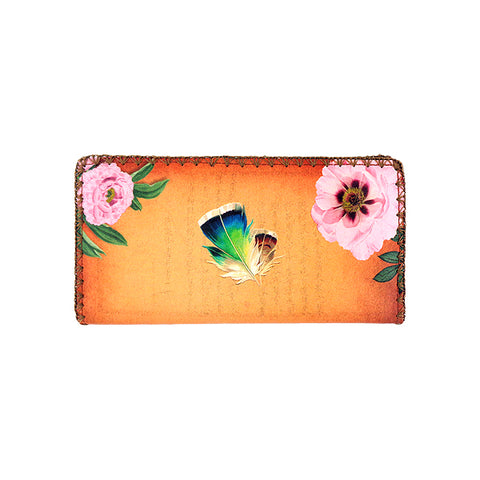 Mlavi studio peony flower & peacock print vegan large flat wallet made with Eco-friendly & cruelty free materials. Great for everyday use or as gift for family & friends. Wholesale at www.mlavi.com to gift shop, clothing & fashion accessories boutiques, book stores in Canada, USA & worldwide.