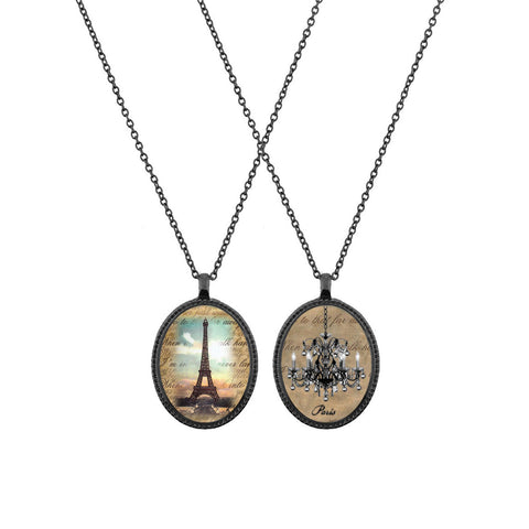 Online shopping for LAVISHY unique, beautiful & affordable vintage style reversible pendant necklace with Paris Eiffel Tower & chandelier print. A great gift for you or your girlfriend, wife, co-worker, friend & family. Wholesale available at www.lavishy.com with many unique & fun fashion accessories.