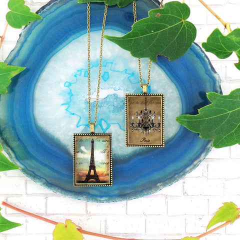 Online shopping for LAVISHY unique, beautiful & affordable vintage style reversible pendant necklace with Paris Eiffel Tower & chandelier print. A great gift for you or your girlfriend, wife, co-worker, friend & family. Wholesale available at www.lavishy.com with many unique & fun fashion accessories.