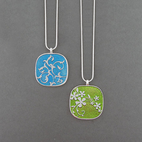 LAVISHY handmade silver plated reversible flower & vine enamel necklace. Great for everyday wear, gift for family & friend. Wholesale available at www.lavishy.com