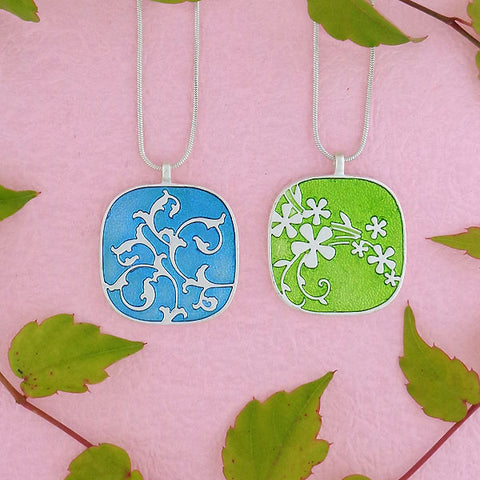 LAVISHY handmade silver plated reversible flower & vine enamel necklace. Great for everyday wear, gift for family & friend. Wholesale available at www.lavishy.com