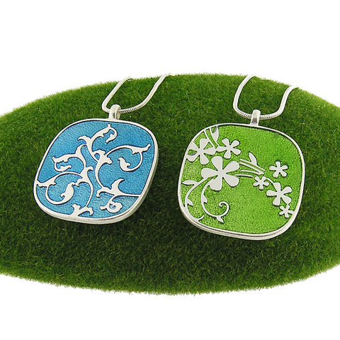 LAVISHY handmade silver plated reversible flower & vine enamel necklace. Great for everyday wear, gift for family & friend. Wholesale available at www.lavishy.com
