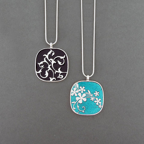 LAVISHY handmade silver plated reversible flower & vine enamel necklace. Great for everyday wear, gift for family & friend. Wholesale available at www.lavishy.com