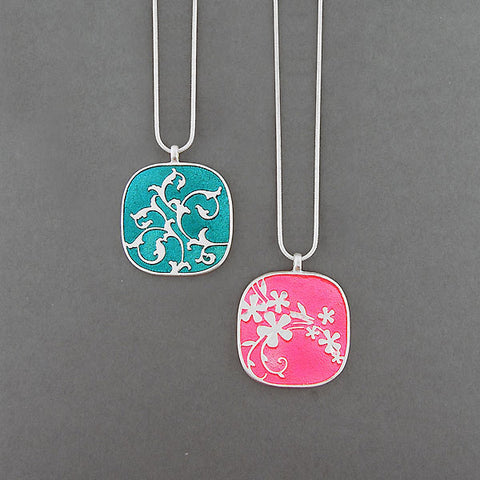 LAVISHY handmade silver plated reversible flower & vine enamel necklace. Great for everyday wear, gift for family & friend. Wholesale available at www.lavishy.com