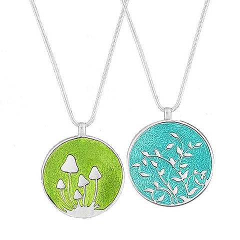 101-013: Enamel Mushroom & Vine Reversible Necklace