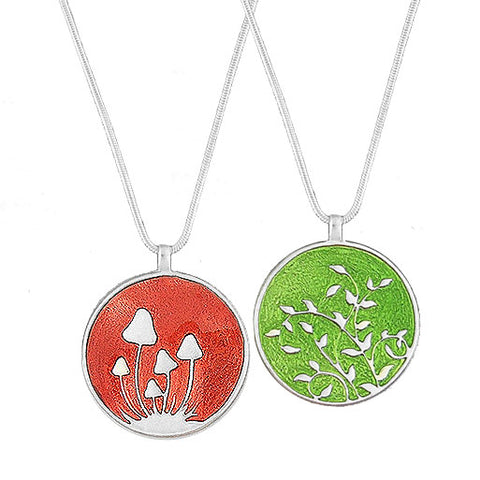 101-013: Enamel Mushroom & Vine Reversible Necklace