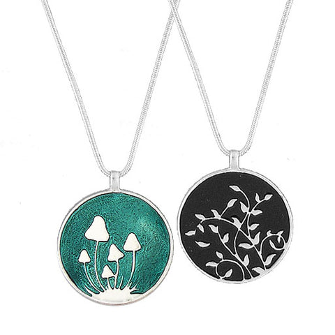 101-013: Enamel Mushroom & Vine Reversible Necklace