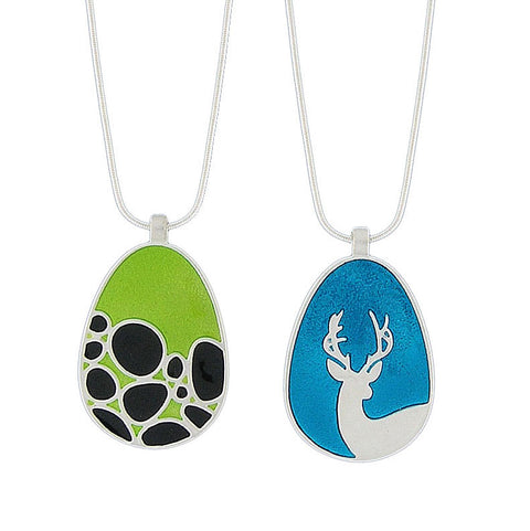 101-019: Enamel Deer & Rock Reversible Necklace