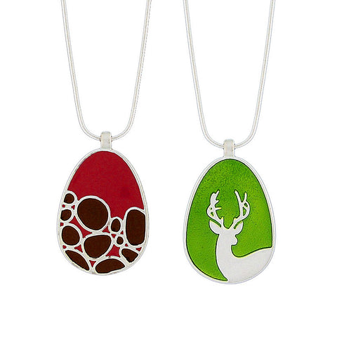 101-019: Enamel Deer & Rock Reversible Necklace