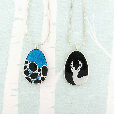 101-019: Enamel Deer & Rock Reversible Necklace
