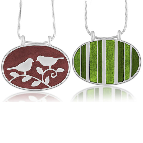 101-068: Enamel Lovebirds & Stripe Reversible Necklace