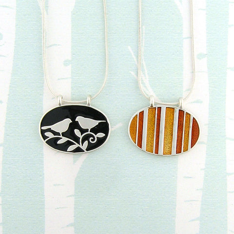 101-068: Enamel Lovebirds & Stripe Reversible Necklace