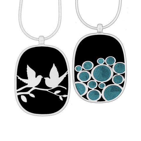 101-036: Enamel Lovebirds & Rock Reversible Necklace