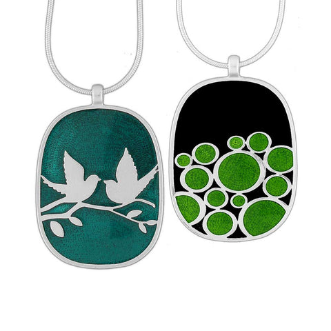 101-036: Enamel Lovebirds & Rock Reversible Necklace
