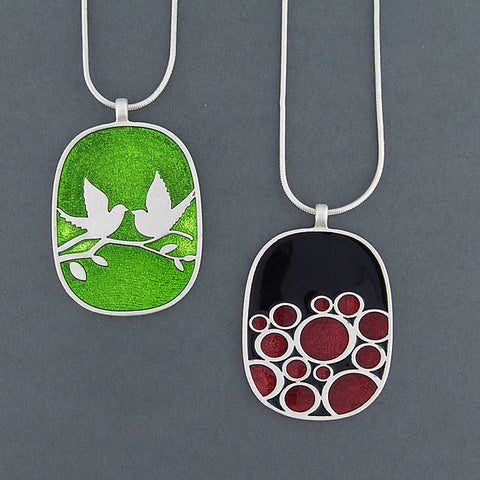 101-036: Enamel Lovebirds & Rock Reversible Necklace