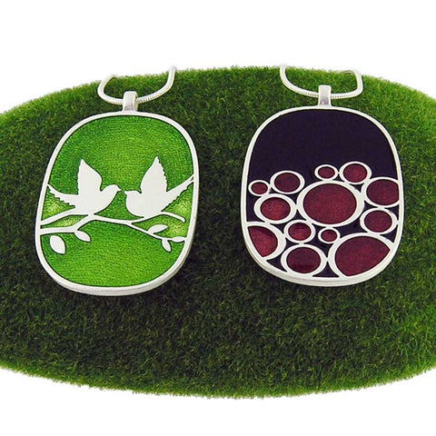101-036: Enamel Lovebirds & Rock Reversible Necklace