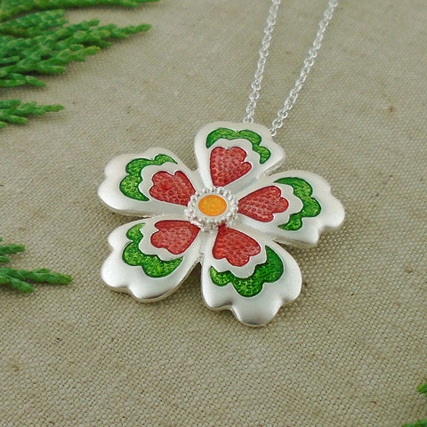 101-064: Handmade Enamel Flower Necklace