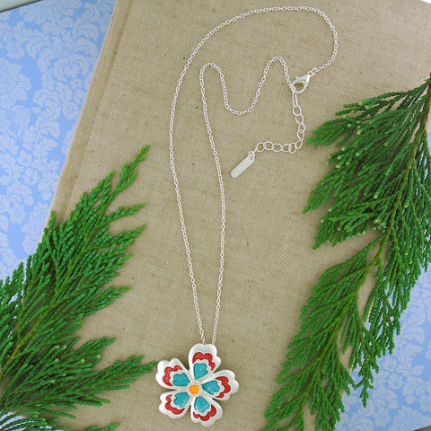 101-064: Handmade Enamel Flower Necklace