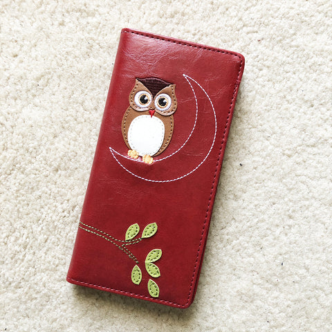 55-237: Owl & moon applique large wallet