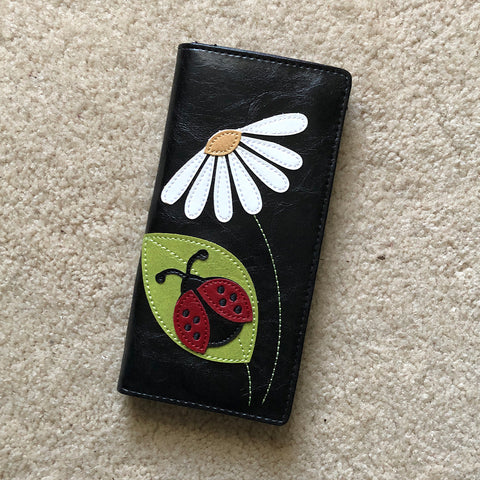 LAVISHY Eco-friendly cruelty free ladybug applique vegan large wallet