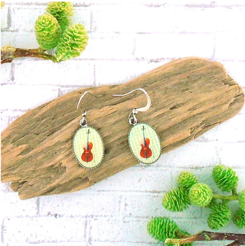 LAVISHY handmade rhodium plated cute & dainty violin print earrings. Fun to wear, quirky gift gift idea for family & friends. Wholesale at www.lavishy.com