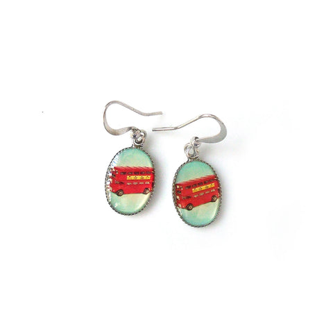LAVISHY cute handmade rhodium plated double Decker bus earrings for online shopping. Fun to wear, quirky gift gift idea for family & friends. Wholesale at www.lavishy.com