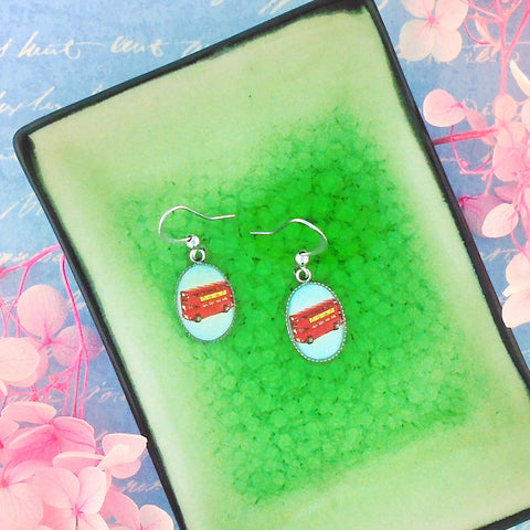 LAVISHY cute handmade rhodium plated double Decker bus earrings for online shopping. Fun to wear, quirky gift gift idea for family & friends. Wholesale at www.lavishy.com
