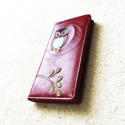 55-237: Owl & moon applique large wallet