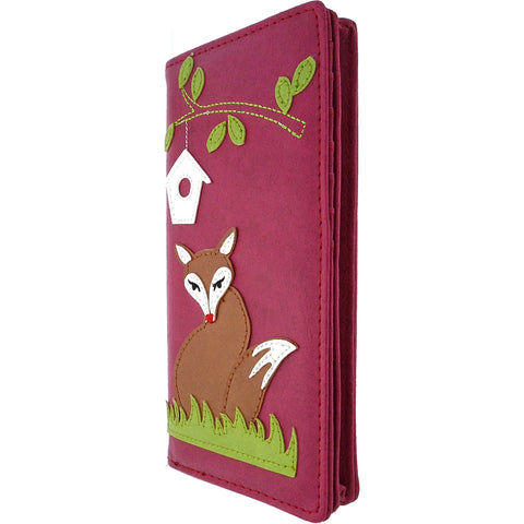 LAVISHY Eco-friendly cruelty free fox applique vegan large wallet