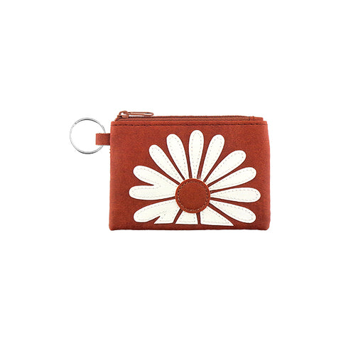 LAVISHY daisy flower applique vegan leather key ring coin purse