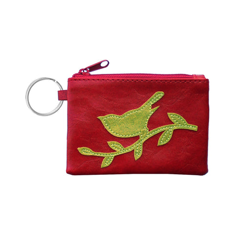 LAVISHY sparrow bird applique vegan leather key ring coin purse