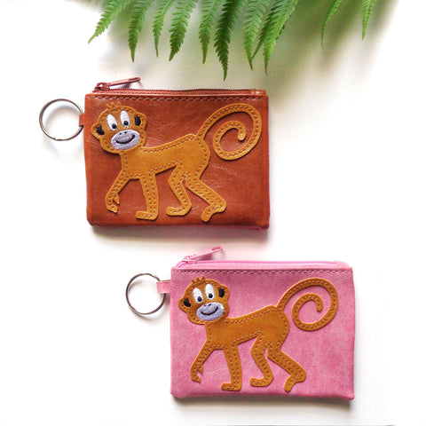 LAVISHY  funky monkey applique vegan key ring coin purse  everyday use, fun gift for family & friends. Wholesale at www.lavishy.com