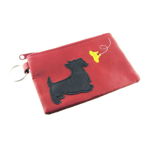 Scottish Terrier dog & butterfly applique vegan key ring coin purse