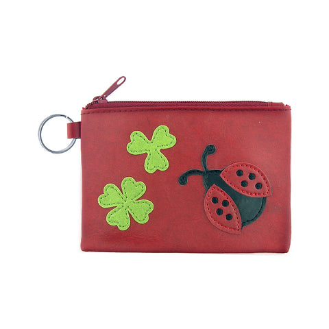 LAVISHY lucky ladybug & four leaf applique vegan key ring coin purse