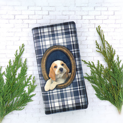 LAVISHY Foxhound puppy & Scottish dog Tartan pattern print vegan large wallet for everyday use, fun gift for family & friends. Wholesale at www.lavishy.com