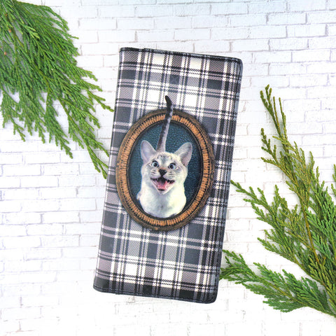 LAVISHY cat & Scottish Tartan pattern print vegan large wallet for everyday use, fun gift for family & friends. Wholesale at www.lavishy.com